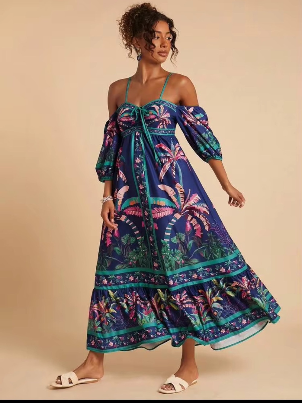 SHEIN size 8/10 Loose fit tropical Off-Shoulder Maxi Dress